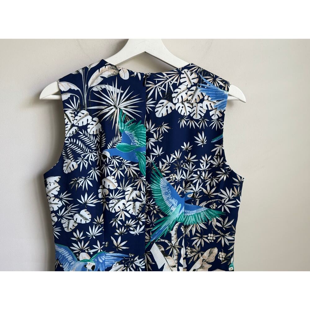 J.McLaughlin Tropical Palm Leaf/Bird Sleeveless Sheath Dress Blue White Womens 8 - Picture 9 of 10